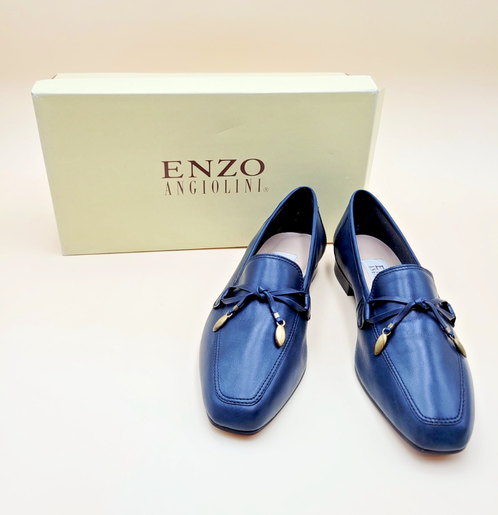 Enzo Angiolini Y-LINEAR9 Navy Softique Flats Womens 7.5 M Tie Bow